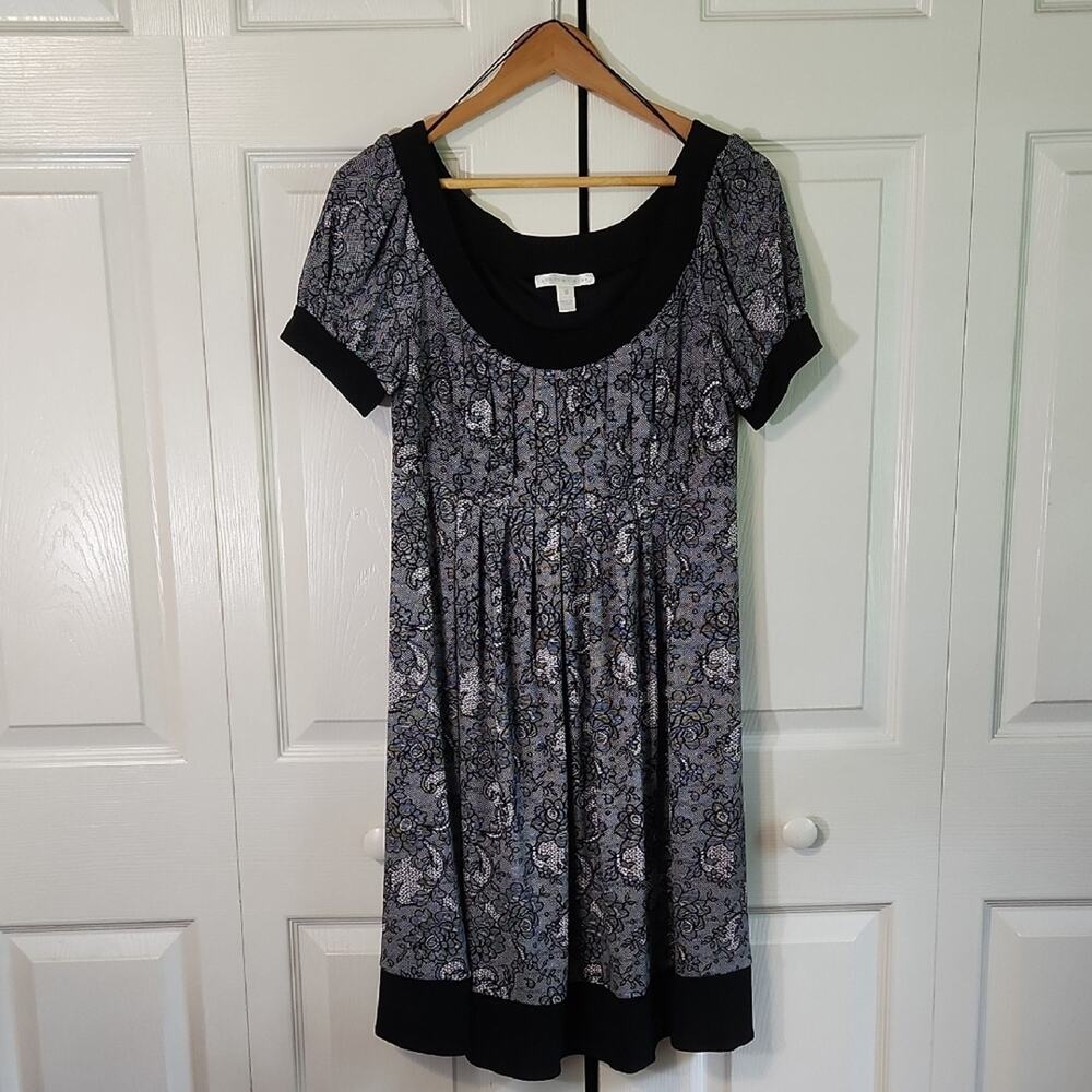 London Times Black & White‎ Faux Lace Babydoll Dress Size 10 Pleated Floral